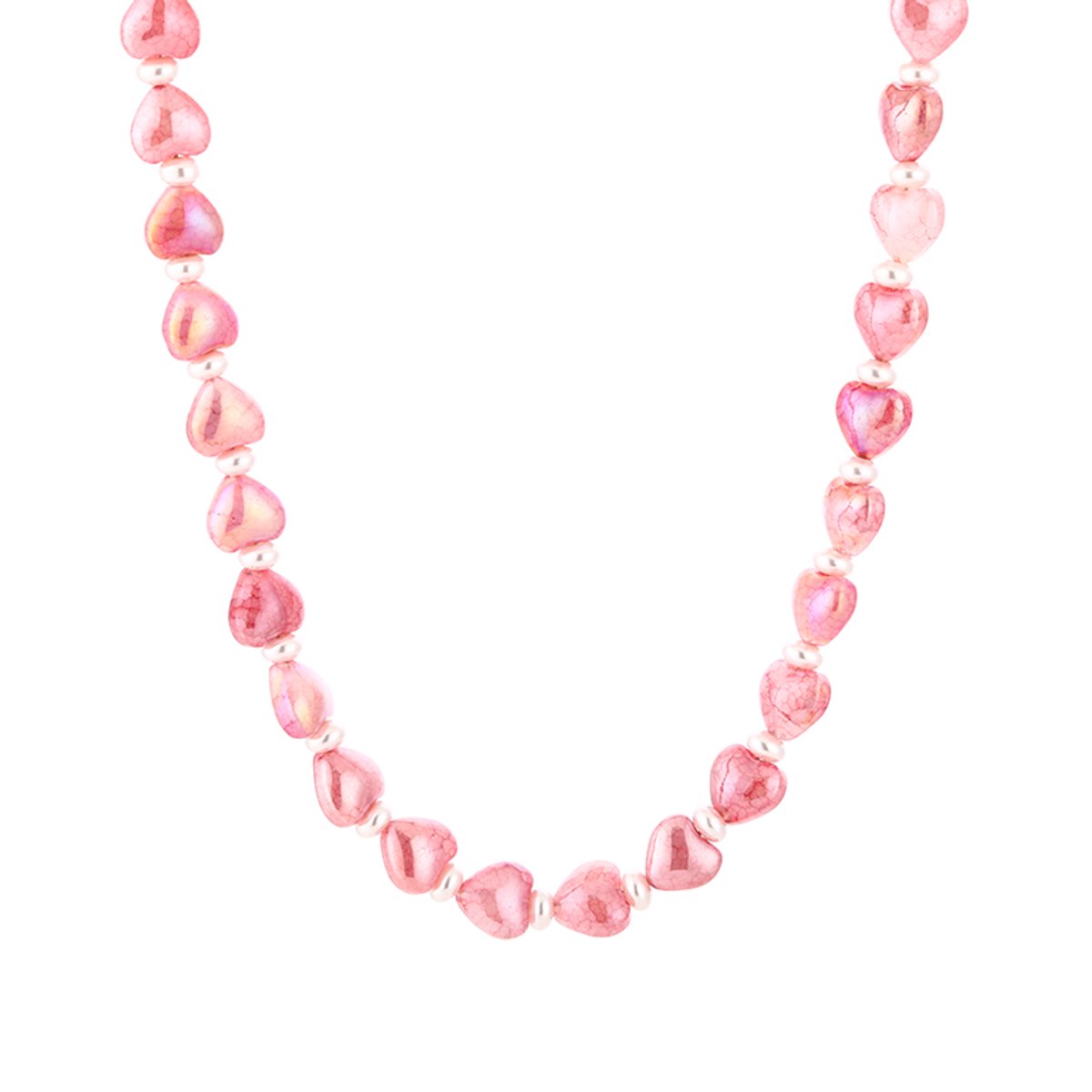 Summer Gemstone & Metallic Bead Chain Necklace – Luxe Zomer Ketting – RVS - Roze