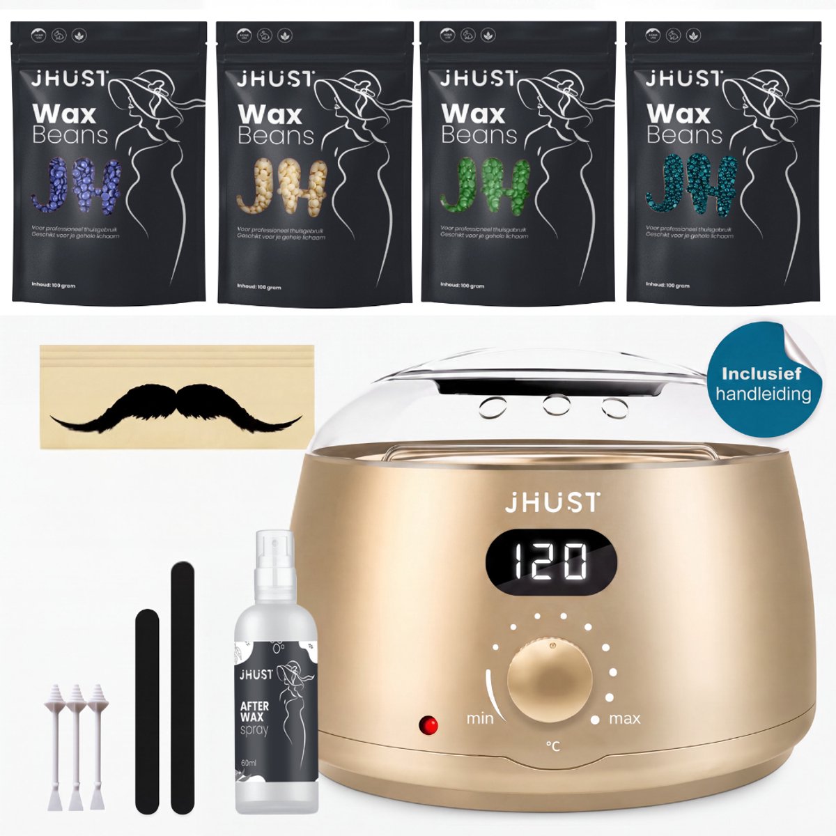 JHust® Professionele Wax Apparaat - Wax Verwarmer - Wax Beans - 400 gram Wax Bonen - Ontharing Set voor Thuisgebruik - Goud