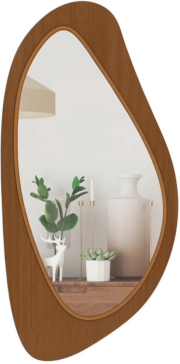 ITRONIQ Asymmetrische Wandspiegel 91 x 45 CM - Organische Spiegel Met Houten Frame - Moderne Decoratieve Spiegel - Bruin