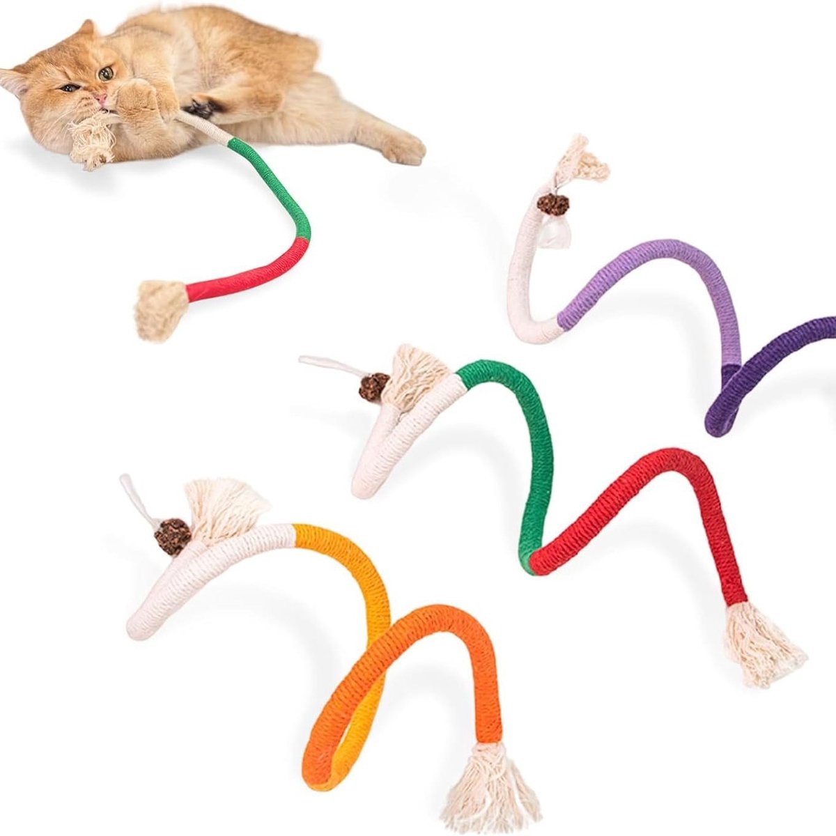 3 Stuks Kattenspeelgoed - Kauwkoorden voor kattenspeelgoed - Veilig Tandenpoetsend Speelgoed voor Alle Rassen - interactief speelgoed - veilig en zacht katoen - LOUZIR