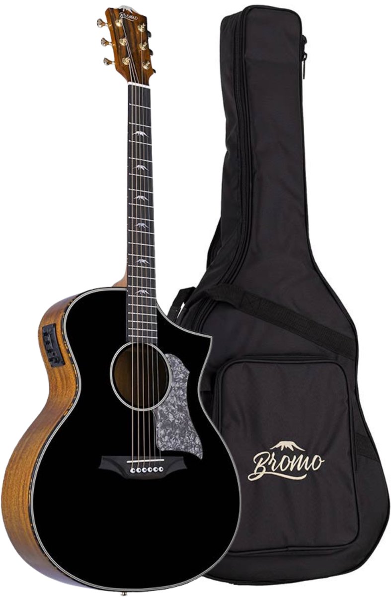 Bromo BAN4CE/BK Denali Series Hillside Auditorium Cutaway Massief Bovenblad Elektro-Akoestische Gitaar black Hoogglans met Tas