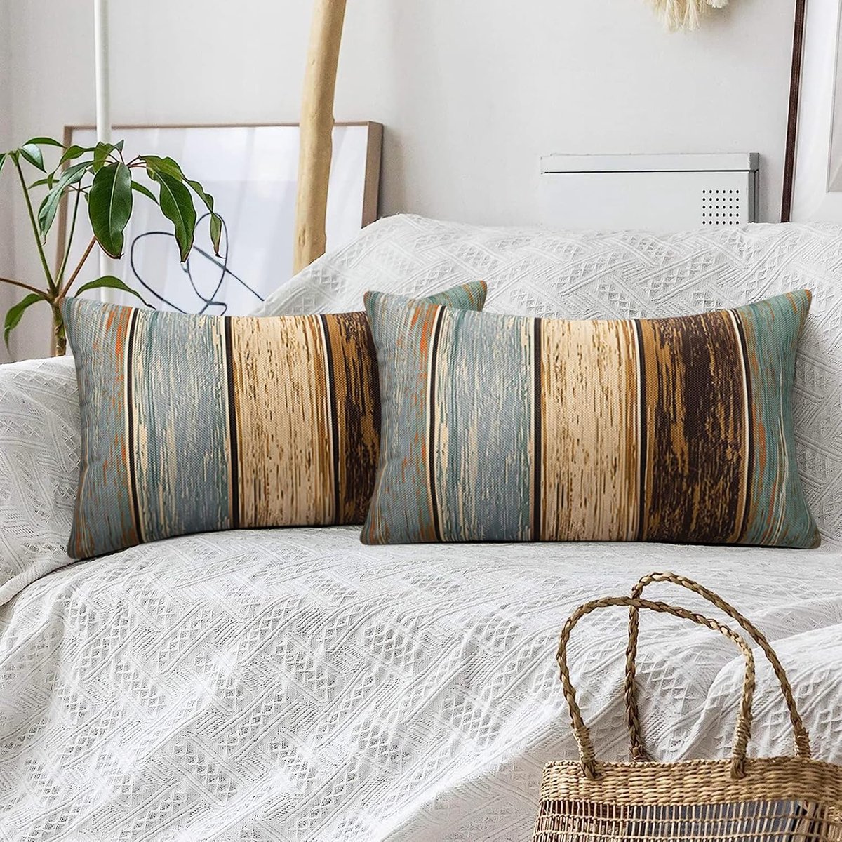 Kussenhoes 30 x 50 cm - groen linnen - retro vintage met houten strepen - stijlvol voor je bank - ShopVlot