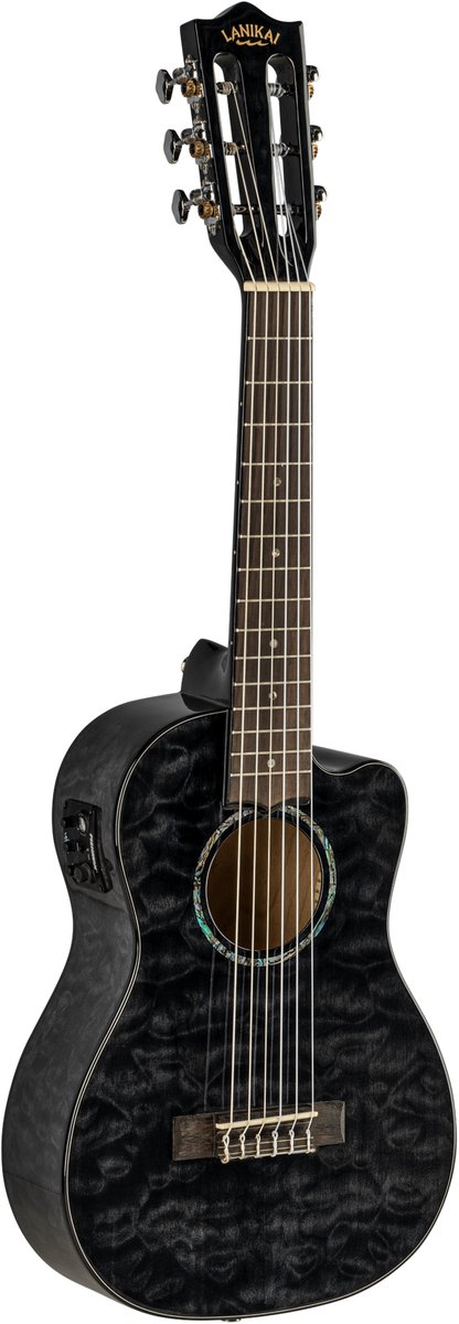 LANIKAI LKUQMBKCEG Guitarlele, Quilted Maple Serie, Black, Cutaway, Preamp, Softc