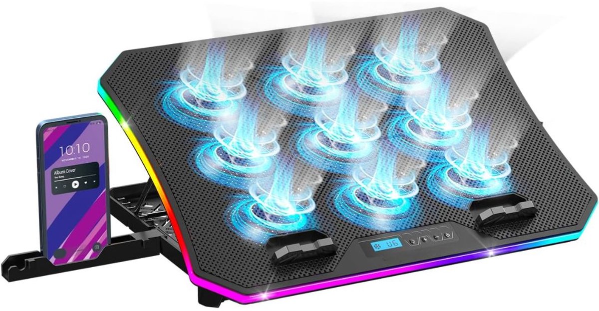 JCP® Laptop Cooler - Laptop Koeler - Laptop Cooler Verstelbaar - Zwart - 42cm x 30cm x 4cm