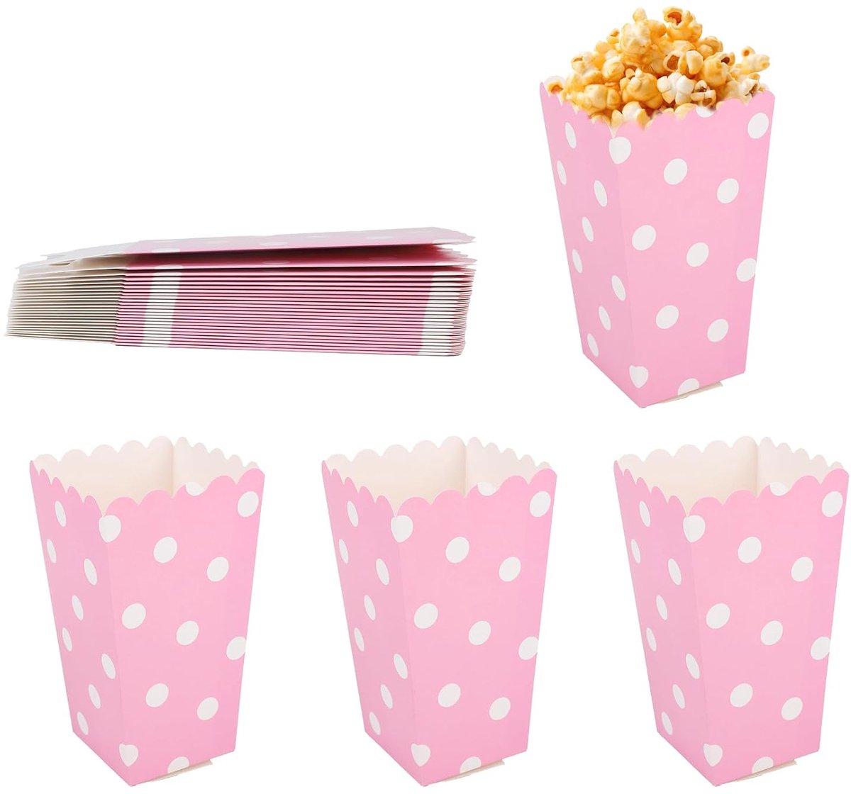 lasuroa 24st Schattige Roze Popcorn Dozen, MiniKartonnen Popcorn Containers met Witte Stippen Schattige Kleine Tussendoortje Emmers voor Feest Gunst Benodigdheden