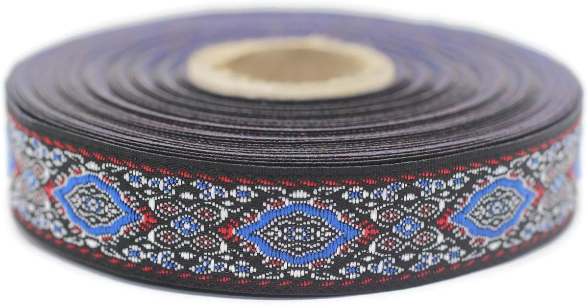 Jacquard-lint, geweven, koningsblauw en rood, keizerlijke rand, 10 m x 18 mm, rol borduurlint voor naaien, decoratie 18589-V1