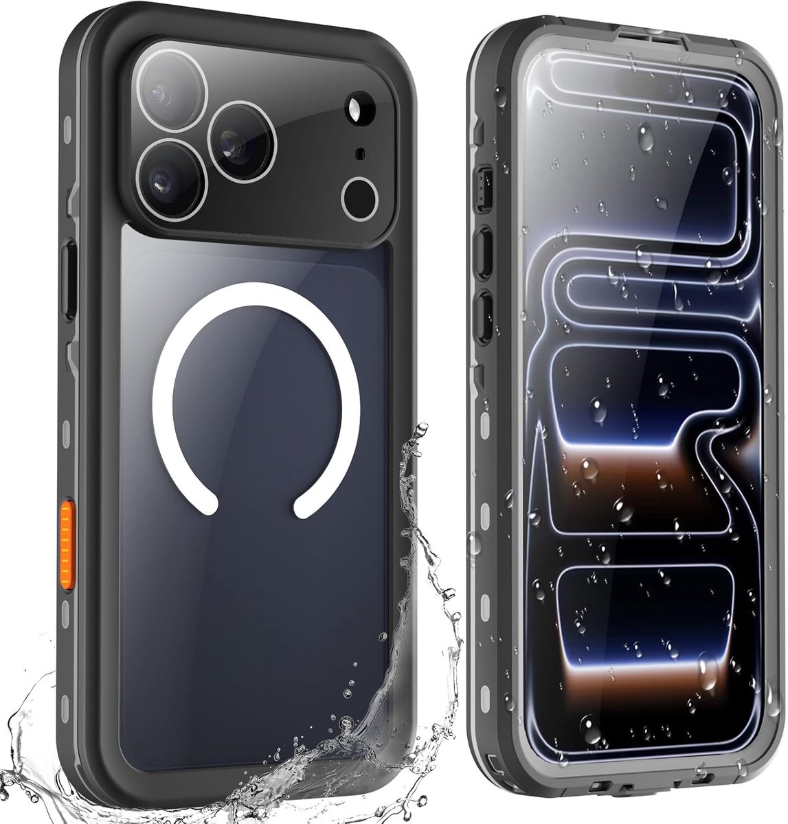 Waterdichte hoes voor iPhone 17 Pro Max, geïntegreerde displaybescherming, IP68 waterdicht, schokbestendig volgens militaire standaard, stootvaste case voor iPhone 17 Pro Max, 6,9 inch, zwart