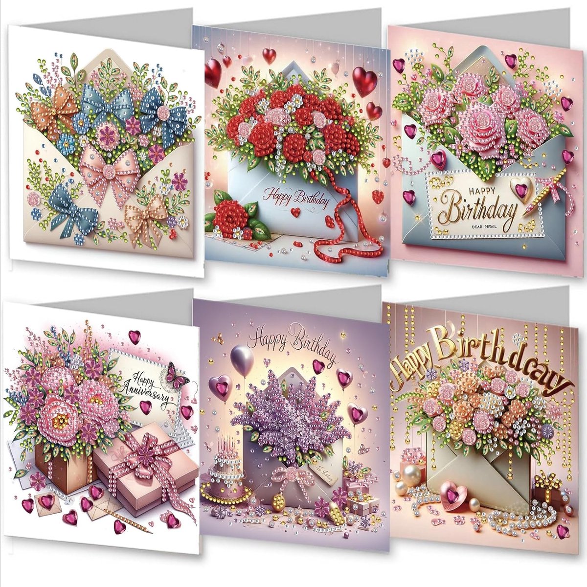 Bloemen envelop diamant schilderen wenskaart - unieke handgemaakte 5D doe-het-zelf kunstkaart voor verjaardagen, feestdagen en Kerstmis, creatief cadeau voor volwassenen (bloemen 2)