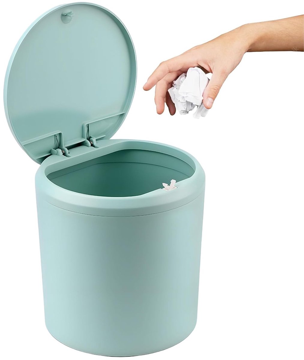 Afvalemmer met deksel, 4 liter, mini-tafelafvalemmer, make-uptafel, vuilnisbak, cosmetica-emmer, kleine tafelafvalcontainer voor bureau, nachtkastje, badkamer, keuken, slaapkamer, woonkamer, kantoor
