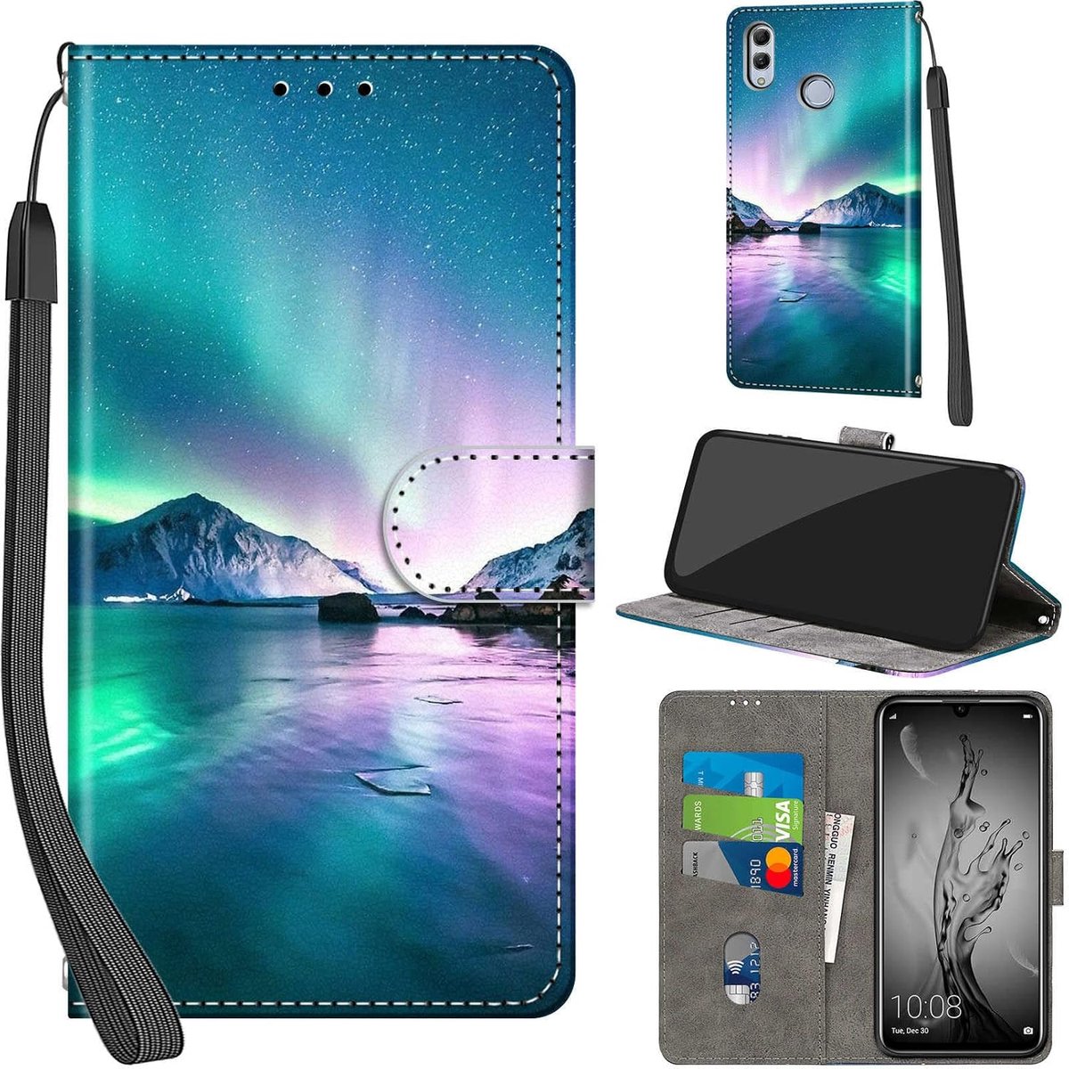 Portemonnee Telefoonhoes voor Huawei P Smart 2019 Aurora | Premium Leren Inklapbaar, Meerdere kaartvakken & Verstelbare standfunctie, Magneet Beschermhoes voor Honor 10 Lite