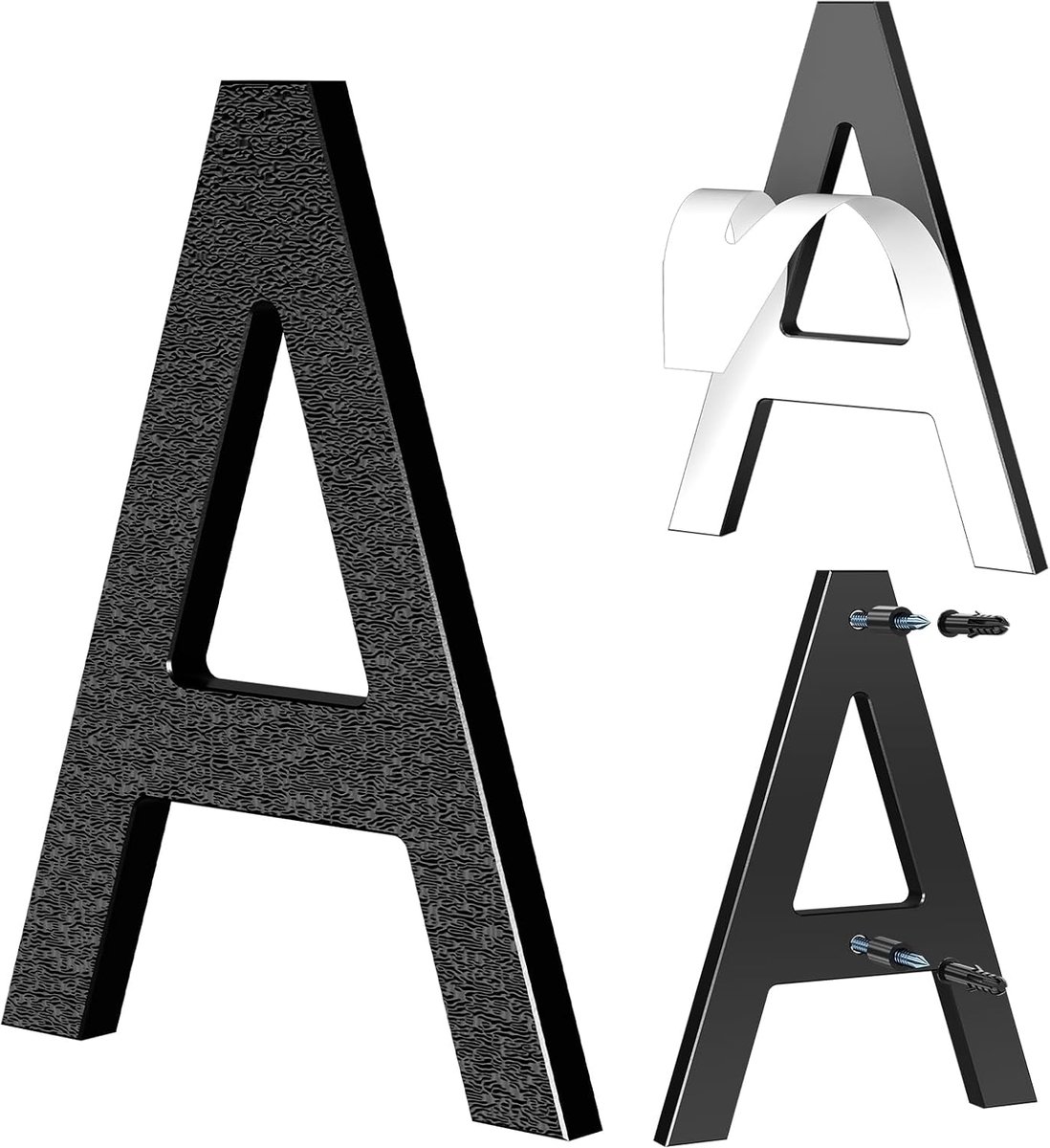 Huisnummer 15 cm zwart, Zelfklevend of schroefmontage, modern ontwerp met zwevend 3D-effect, weerbestendige ABS voor buitenmuur of hek (A)