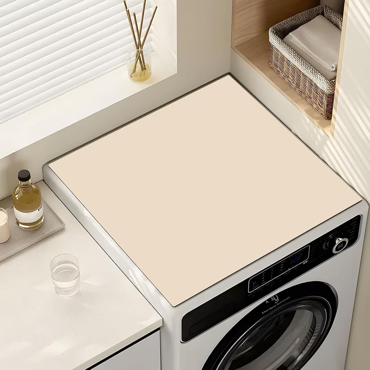 Wasmachinemat, antislip, absorberend, sneldrogend, 60 x 60 cm (beige) | Zachte en op maat te snijden, multifunctionele wasmachineafdekking, universeel, voor wasmachine, as, koelkast, droger