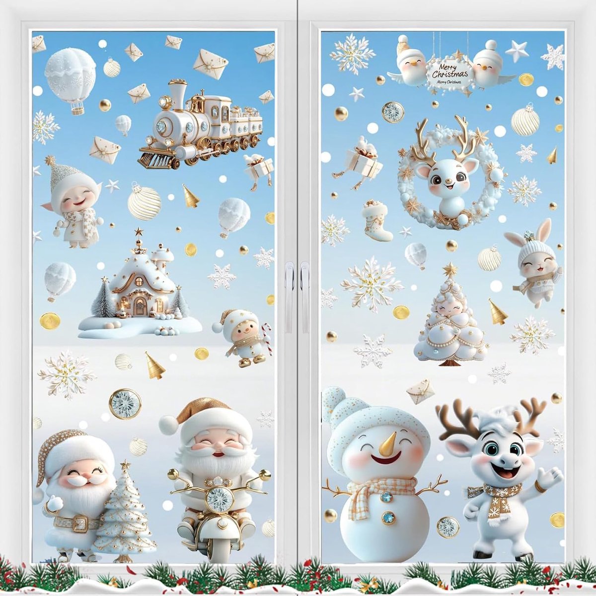 raamafbeeldingen, 9 vellen zelfklevende Kerstmis, raamdecoratie raamstickers, raamdecoratie, kerstvenster stickers, kerstman voor decoratie kerstdecoratie (Xmas A)