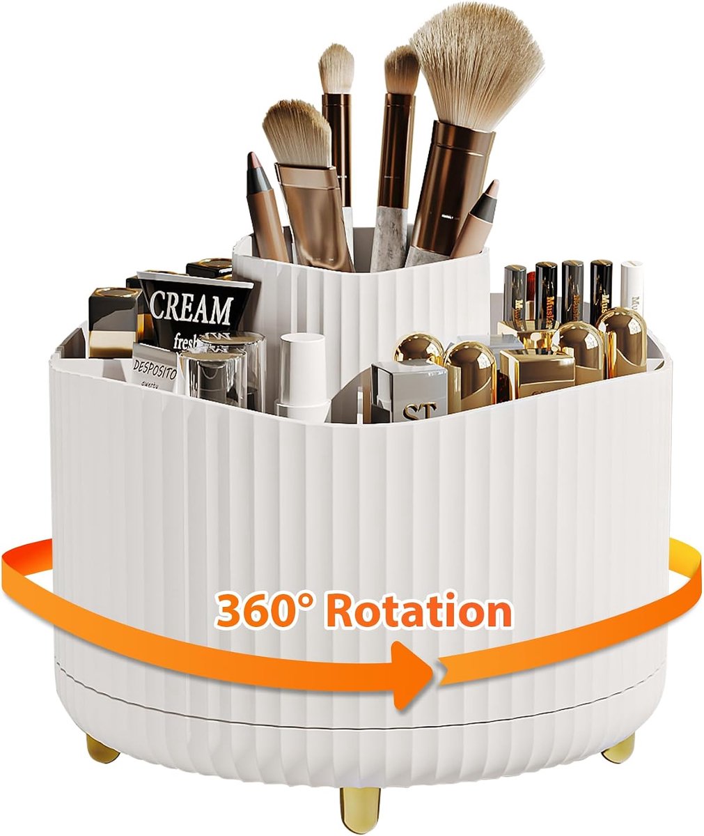 360° Draaibare Make-Up Borstel Houder Organizer, Make-Up Organizer voor Slaapkamer, Cosmetica Borstel Houder voor Badkamer, Cosmetisch Opbergdoos voor Kwasten, Lippenstift, Mascara (Wit)