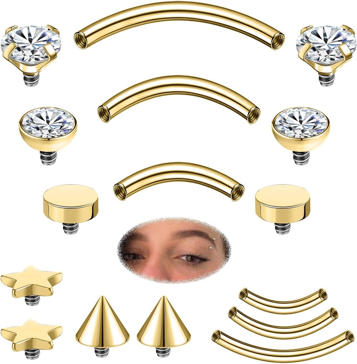 Rvs Wenkbrauw Piercing Sieraden Interne Draad Wenkbrauw Ring Labret Lip Sieraden Daith Rook Piercing Gebogen Barbell Navelpiercing voor Vrouwen Mannen 6mm/8mm/10mm