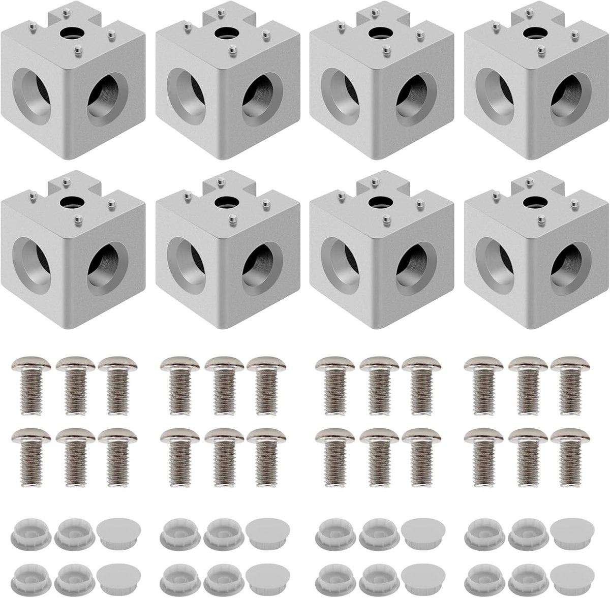 8 stuks 4040 3-weg hoekblok 40x40 extrusie hardware T-sleuf V-sleuf accessoires met schroeven en moeren voor 40x40 aluminium extrusie connector 3D-printer accessoires zilver