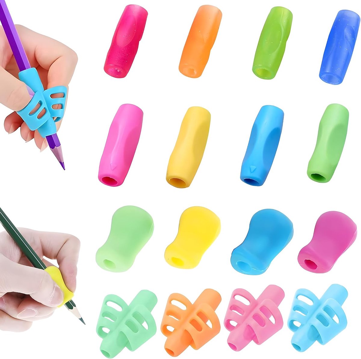 16 stuks potlodenhandgrepen, ergonomische pennenhouders voor kinderen en volwassenen, gecorrigeerde schrijfhouding, antislip siliconen schrijfhulp - ideaal voor kleuterschool, school en thuis