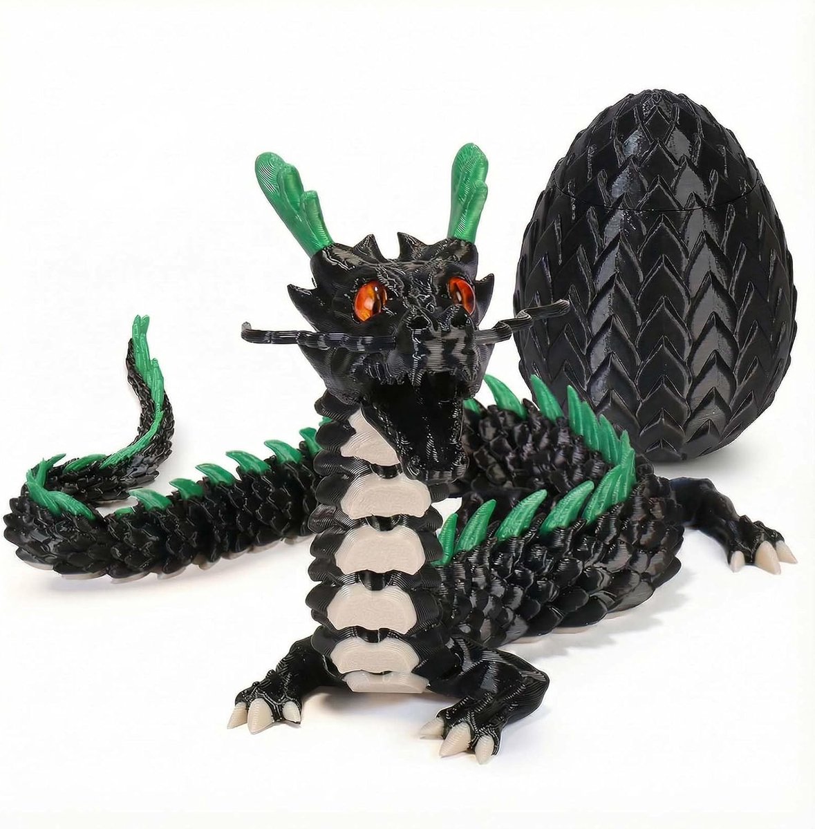 45,2 cm (17,8 in) 3D-bedrukte drakeneieren, fidgetspeelgoed voor kinderen en volwassenen, voor thuiskantoor bureaudecoratie (zwarte drakengod)
