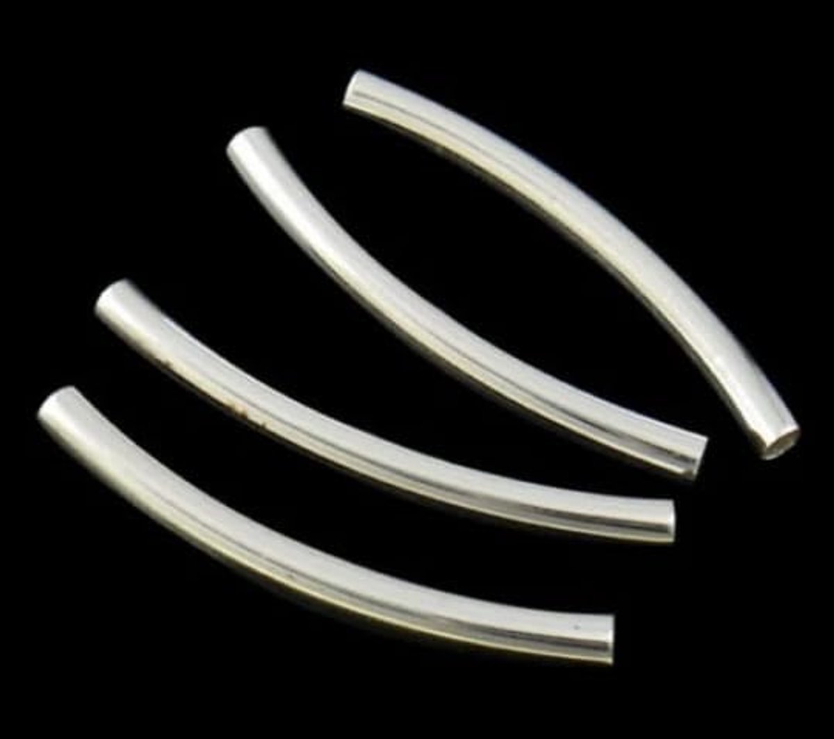 Metalen buisjes, 40 stuks, messing buizen, gebogen buisjes, 34 mm, gat 2 mm, zilverkleurig, voor het maken van sieraden, doe-het-zelf handwerk, armbanden, halskettingen