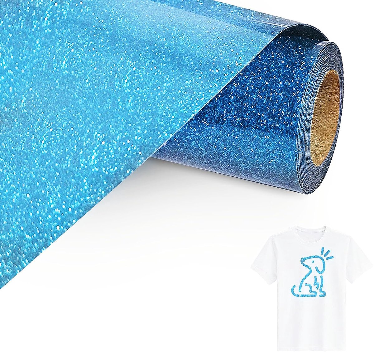 Blauw Glitter Opstrijkbare Vinylrol Voor Stoffen, 30.5cm X 305cm Glitter Iron On Heat Transfer Vinyl met Wiedgereedschap, Opstrijkbare Flex Voor Stoffen, T-Shirts (Blauw)