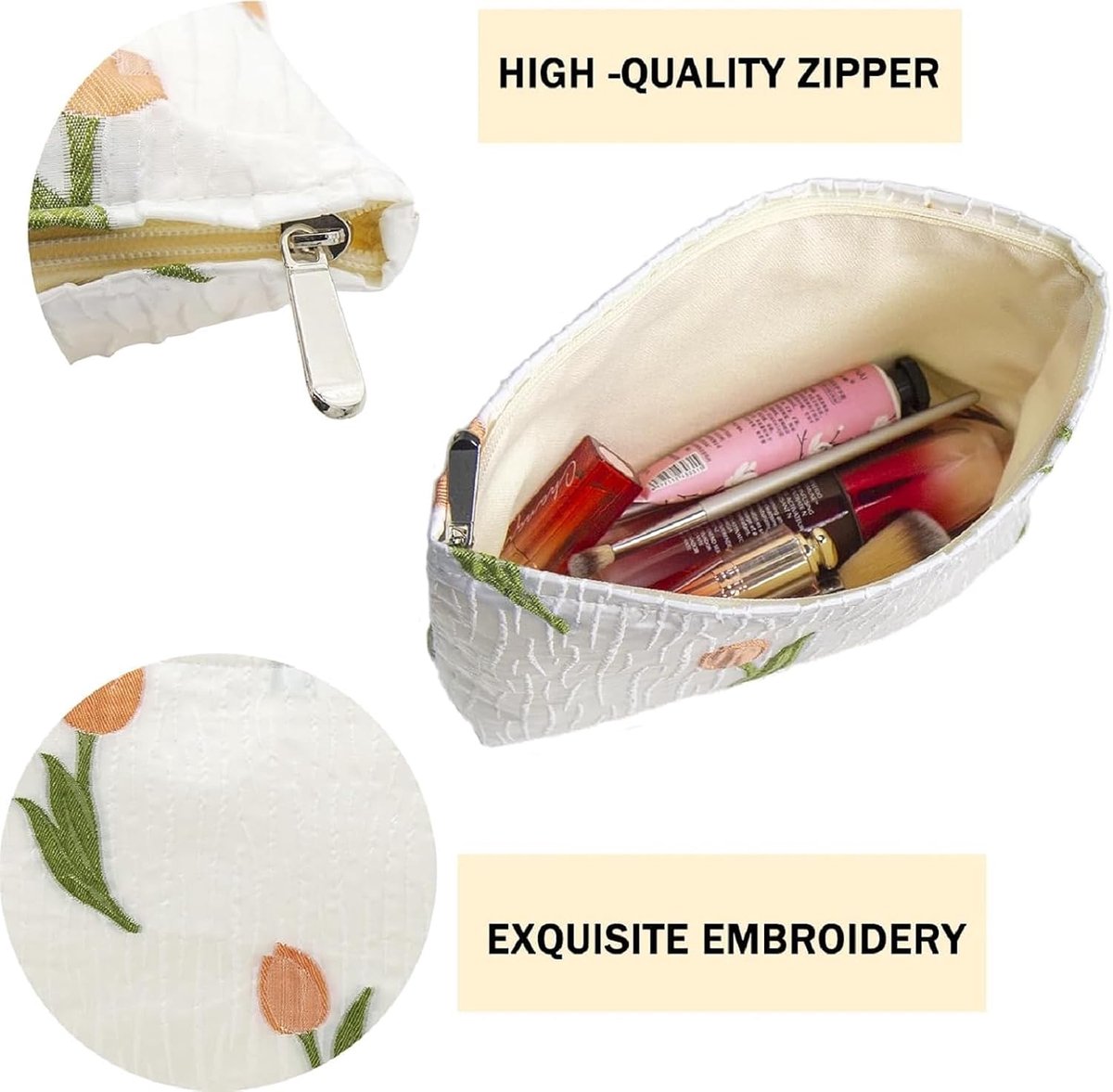 Make-up tas, set van 2 cosmetische tassen, draagbare potloodhoes, make-up tasje, reisaccessoires, toilettassen voor vrouwen en meisjes