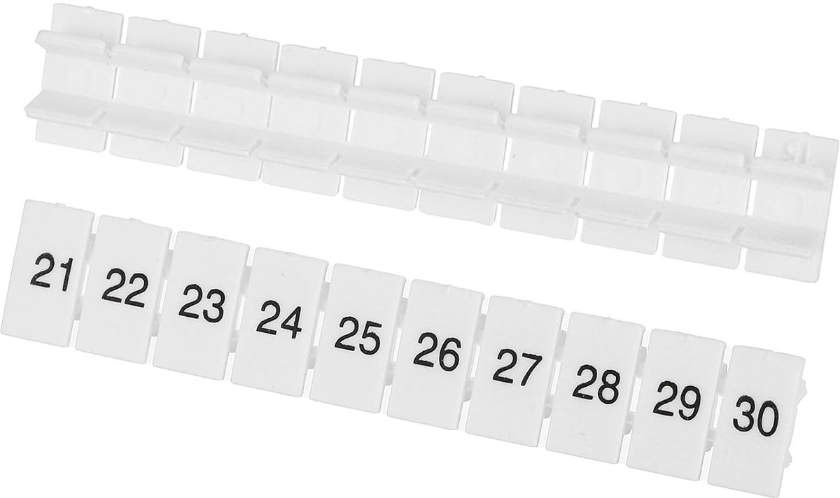 20 stuks klemlijst-markeringsstrips, ZB6 klemlijst-etiketten, nylon PA6 DIN-rail-etiketten, lijst voor UK2.5B UK5N nummerstrips (21-30)