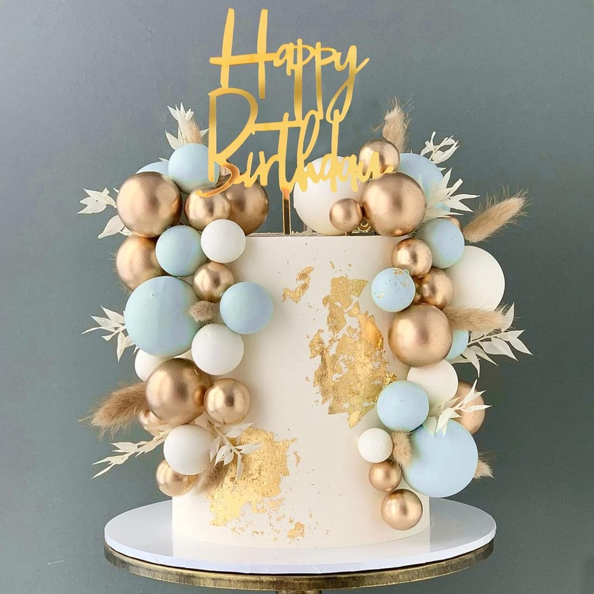 50 Pcs Blue Ball Cake Topper，Balls for Cake Decorating丨Blue White Gold Pearl Balls，Ball Cake Toppers for Birthdays,Bohemian Celebrations,Christenings,Etc.