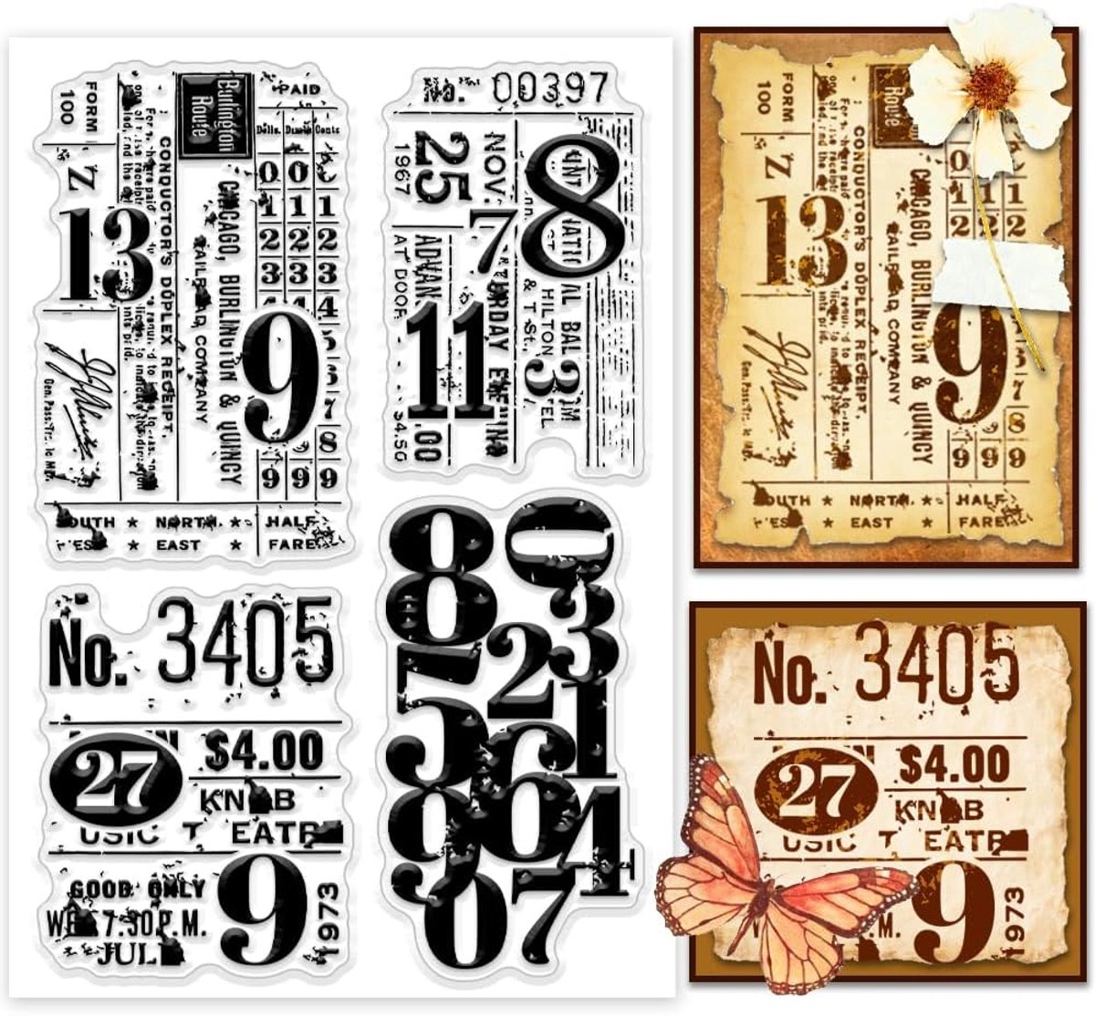 PandaHall Retro Cijfers Transparante Stempel voor Kaarten Maken, Achtergrond Board Rubber Stempel Klassieke Stempel Vintage Transparante Zegel Stempels voor DIY Scrapbooking Decoratie, Dagboek