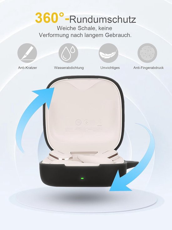 voor Huawei FreeArc Wireless Headphones, daunke zachte siliconen beschermhoes, huidvriendelijk etui met karabijnhaak, volledige bescherming, zwart — afbeelding 3