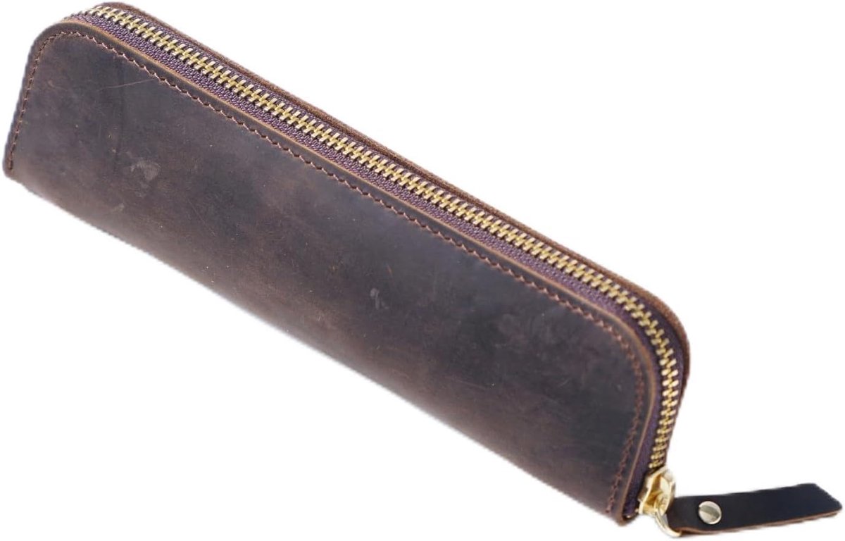 lederen etui, bruin lederen etui, pennenetui, pennenhouder, schrijfwarentas, voor studenten, zakenmensen en kunstenaars, koffiebruin, moderniteit