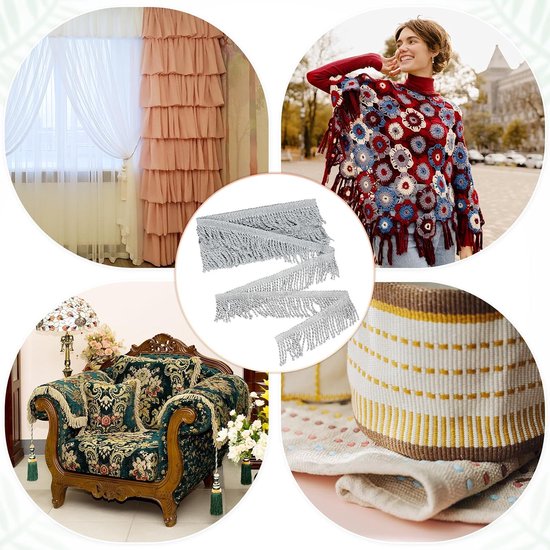 METERXITY 5 Yards Gordijn Franjes Franje Trim, 6 cm Brede Polyester Franje Boho Kant Naaien Franje Trimmen Kwastje Franje Trim voor Tassen/DIY Decoratie/Rok/Bank/Kleding [Zilver] — afbeelding 4