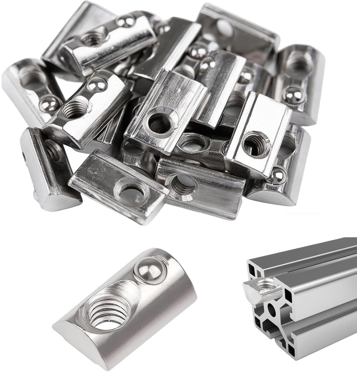 40 Stuks Glijmoer met Veerkogel, T-groefbouten, 30-serie, M5, voor Aluminium C-profiel, 3D-printer, CNC-Europanorm, Zilver