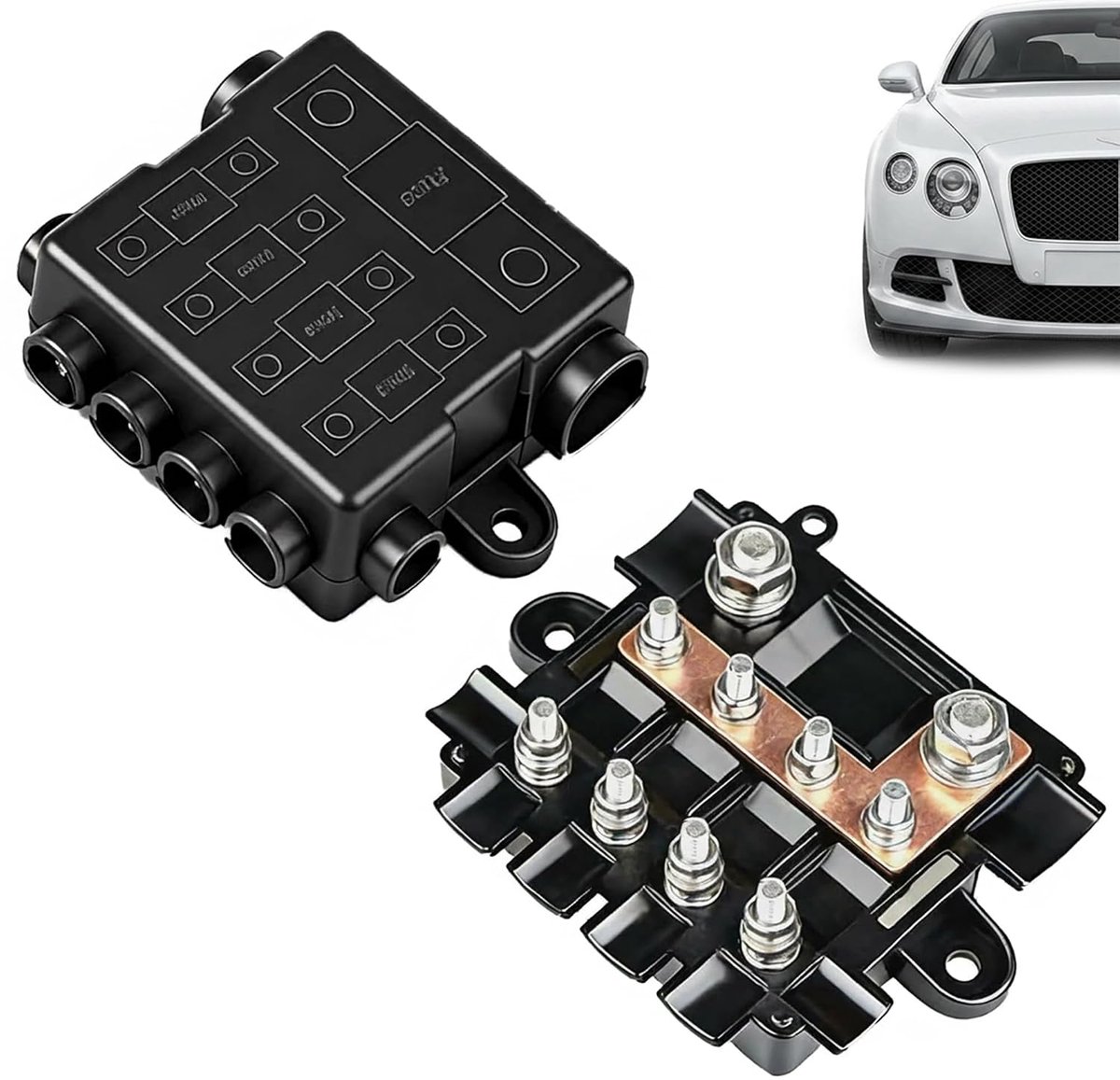 KZQ 12V zekeringhouder met busbar en afdekking - Stroomverdelingszekering voor auto boot en camper - Geschikt voor hoge en gemiddelde stroomcircuits - Polyamide - Zwart
