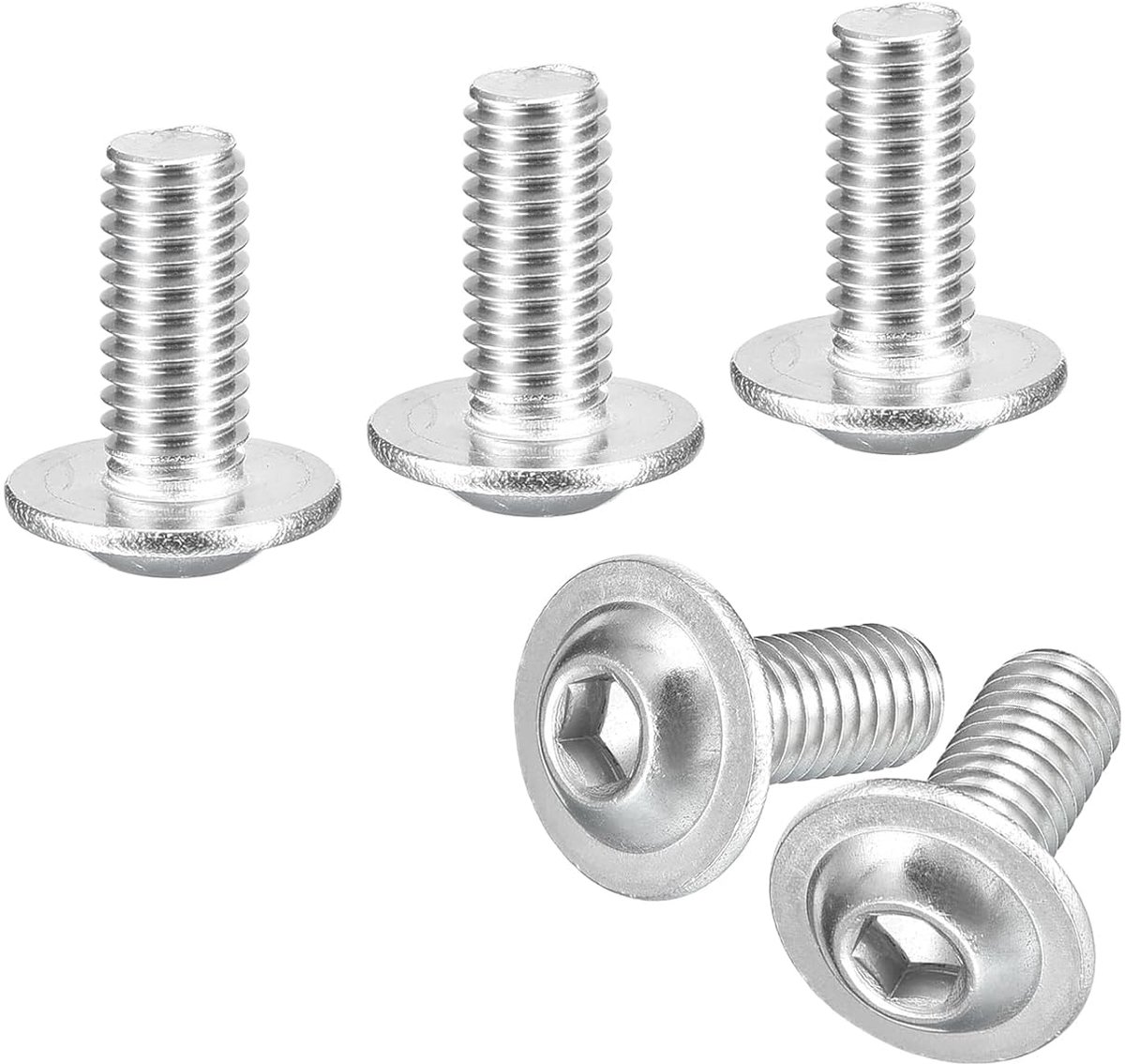 25 stuks inbusschroeven met flenskop, M6 x 14 mm, 304 roestvrij stalen lenskopschroeven, binnenzeskant, volledige schroefdraad, machineschroeven voor meubelmontage (zilver)