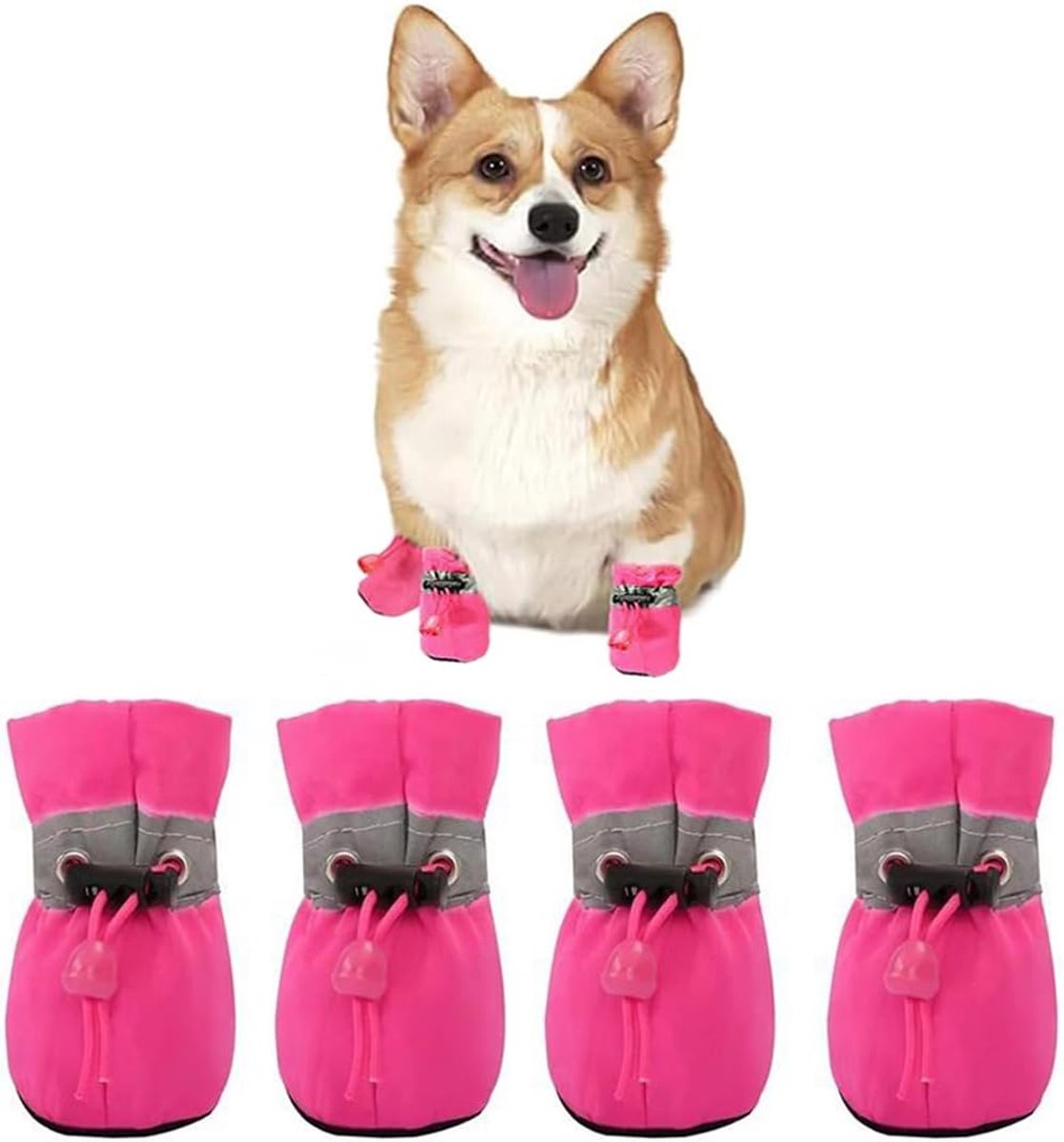 Set van 4 laarzen voor Cana Paw Protector, antislip sokken voor honden, hondenschoenen met reflecterende riemen, verstelbare schoenen, schoenen voor beschermers