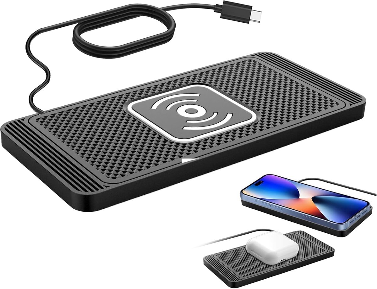 Draadloze autolaadstandaard met antislip oppervlak, compatibel met iPhone 16 15 14 13 12 11 X Samsung S22/S21/15/14/13/12 voor het snel opladen van mobiele telefoons
