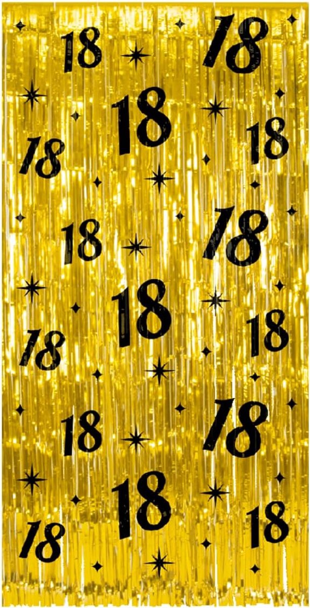 - 18 Jaar Feestgordijn - Goud & Zwart 2x1 m - Folie Backdrop - Verjaardag Versiering - Glittergordijn - Birthday