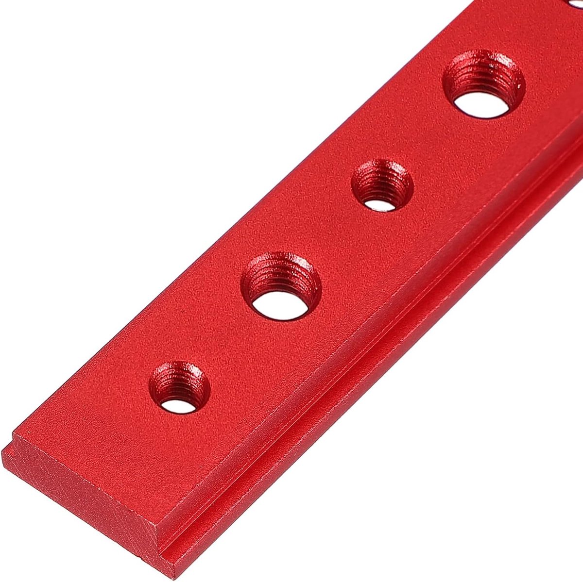 METERXITY Aluminium t-track (1 stuk, 9 inch, M6/M8, rood) - T-schuifregelaar voor T-sleuf verstekschuif, dubbelgesneden en voorgeboorde montagegaten, toepassen op houtbewerking/armaturen/crosscut