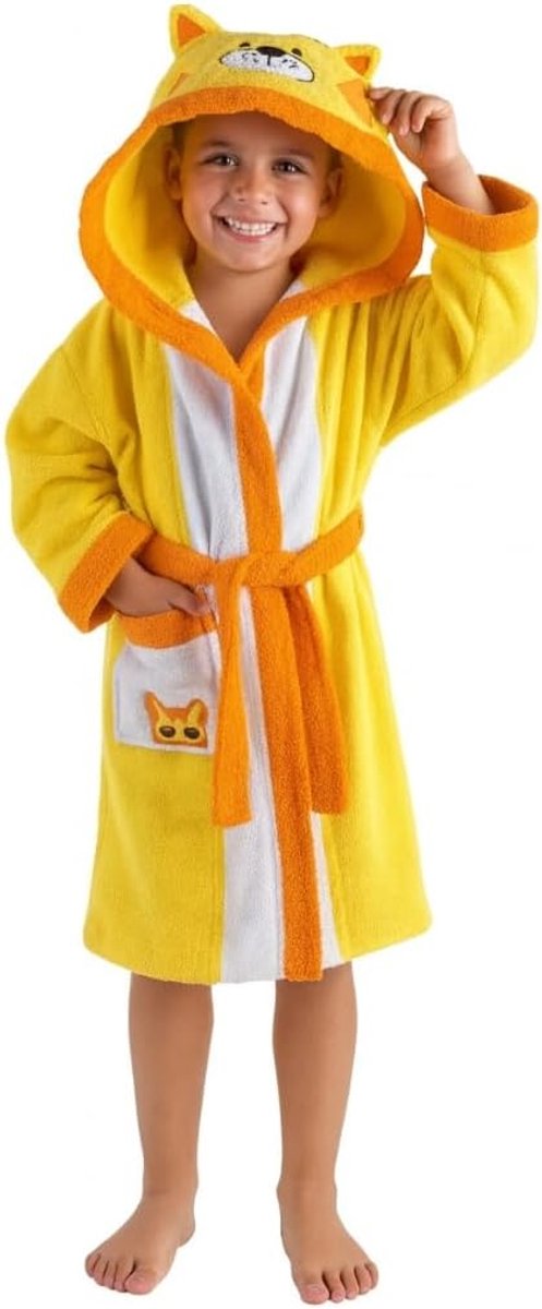 Towel Badjas voor jongens en meisjes, 100% katoen, Oeko-Tex, badstof, 450 g/m², voor douche en zwembad, met capuchon, tas en riem, zacht en absorberend