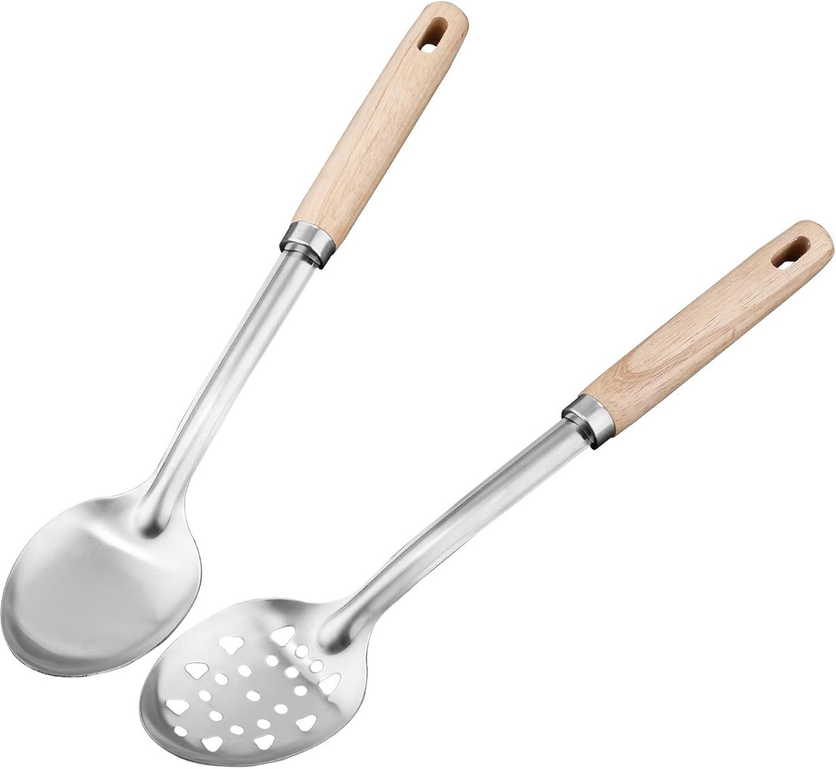 Lepels van Roestvrij Staal Hout, Grote Keukenlepels te Koken Stevige Geperforeerde Serveerlepels Thuis Restaurant voor Roeren Mengen (Houtkleurig)