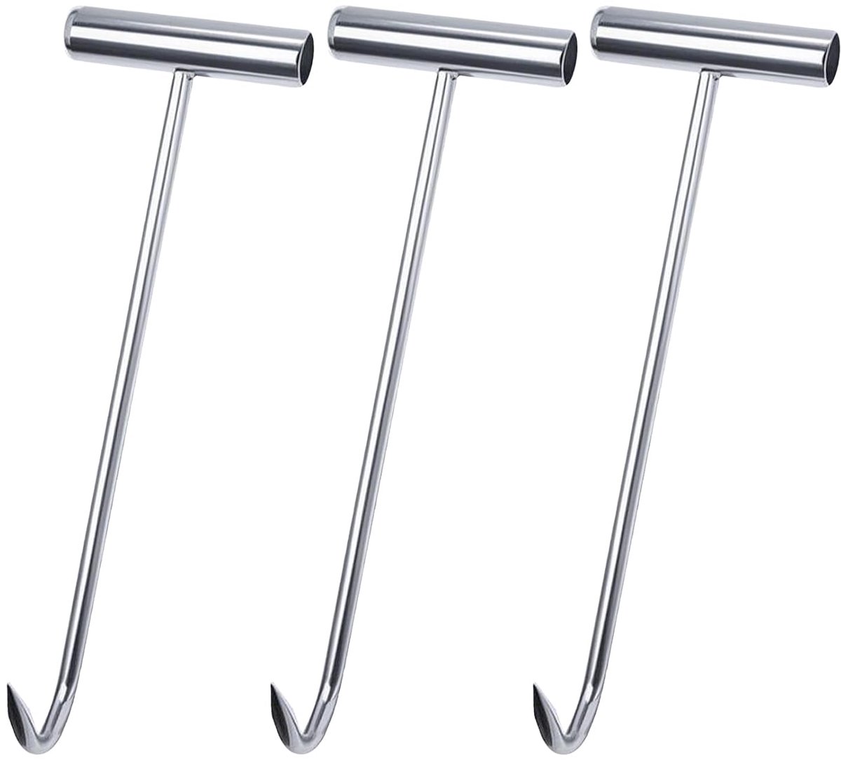 3 stuks kanaaldeksellifter heavy duty hefhaken 30 cm roestvrij staal kanaaldeksel lifter schachthaak roestvrij staal kanaalhaak schachthaak met T-vormige handgreep voor gullideksel, vlees