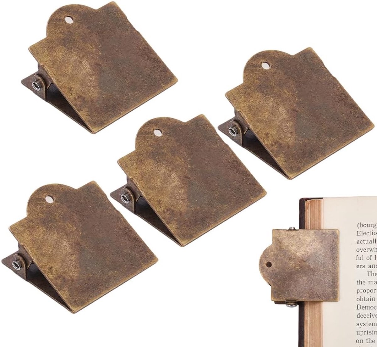 4 Stks Vintage Metalen Boek Clip Blank Antiek Brons Reizigers Notebook Clips Kleine Bindmiddel Klemmen Pagina Houder voor Document File Organizer Junk Journal Planner Lezers Boek Liefhebbers