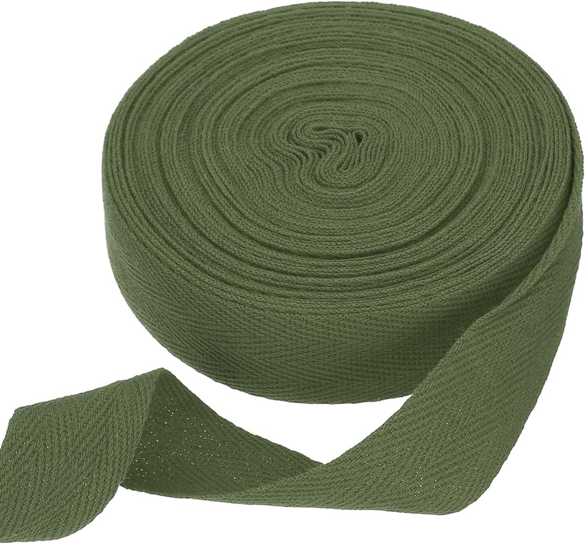 Katoenen Visgraatlint 1 Inch 11 Yards Geweven Band Biais Lint voor DIY Naaien Geschenkverpakking, Olijfgroen