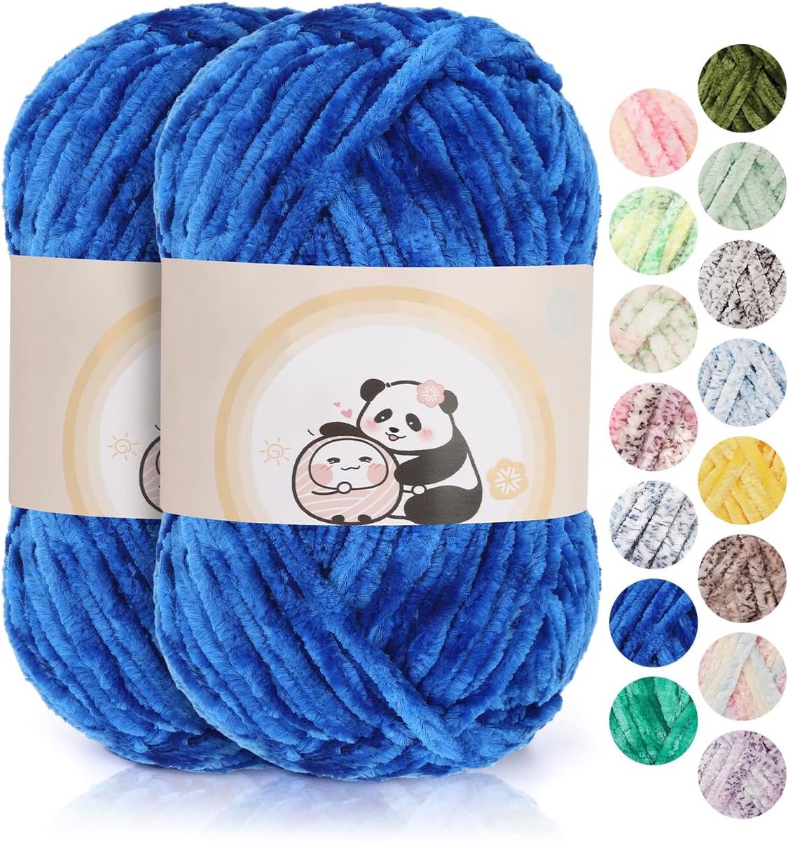 Chenillegaren om te breien, zacht, Chunky chenille Fluffy garen, wollig fluweel, chenillewol om te haken, warme pluche wol voor mutsen, sjaals, dekens, saffierblauw
