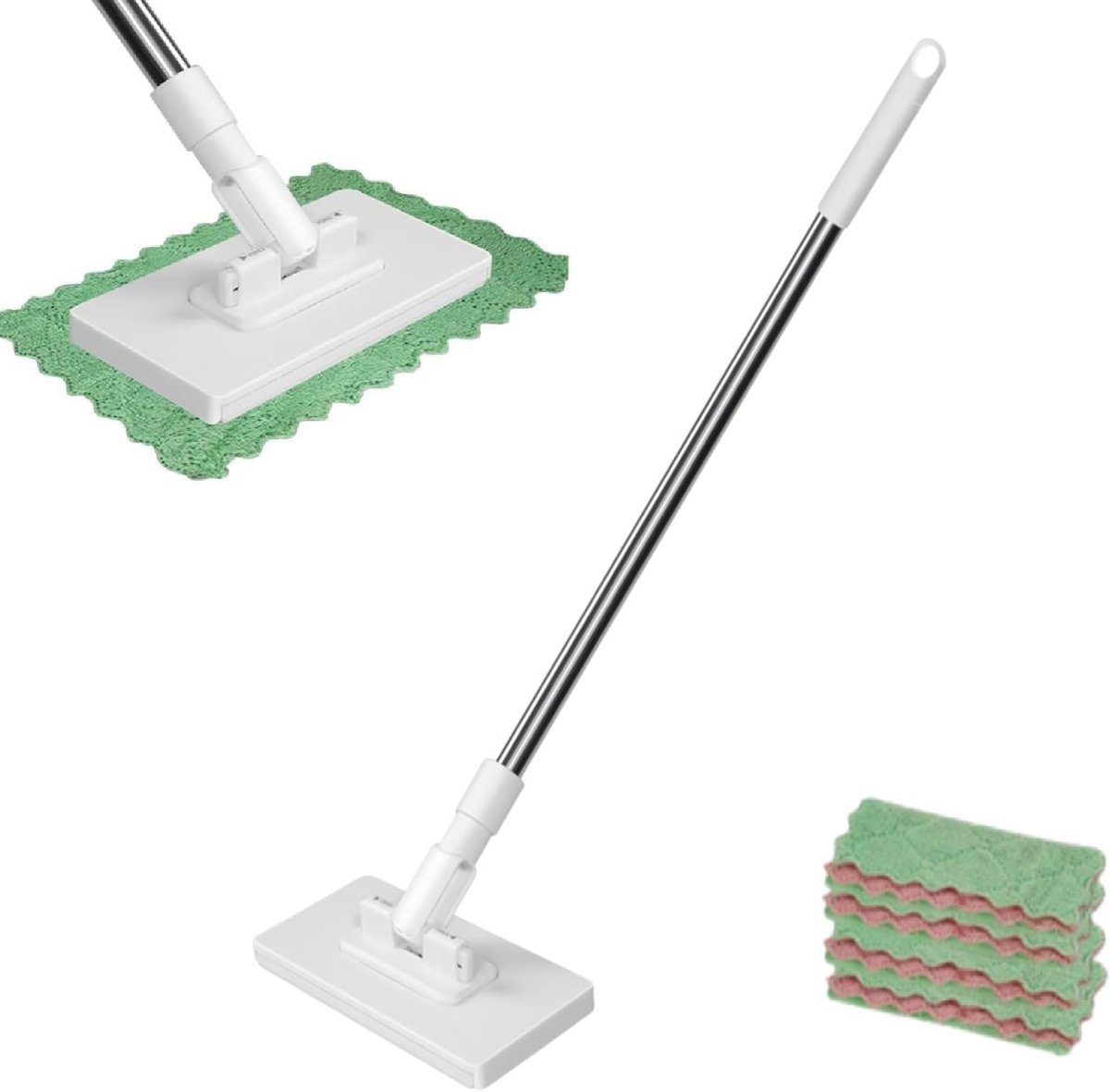 Dweilmop met drukklemsysteem, huishoudelijke vloerreiniging, mini-vloerreiniger met 4 herbruikbare doeken, hoekmop voor keuken en badkamer