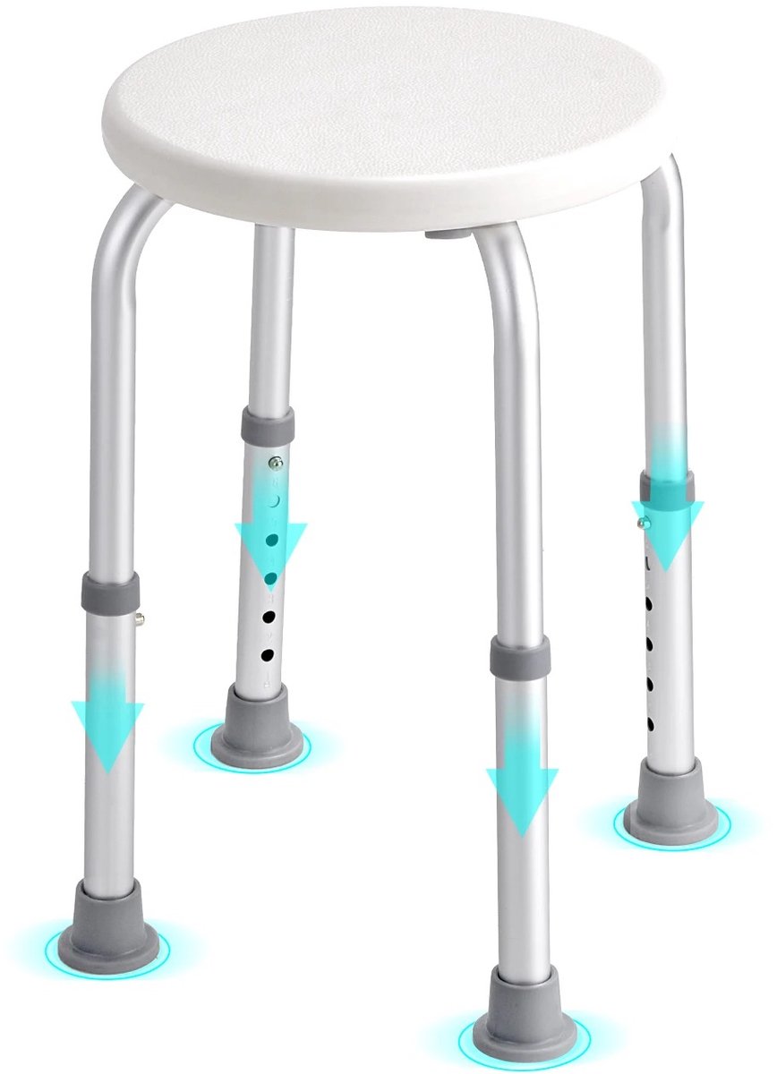 Velori Douchestoel Verstelbaar - Douchekruk voor Senioren - Badkruk Antislip - Douchezitje - Aluminium Badstoel - Verstelbare Hoogte 35,5-48 cm - Max. 136 kg