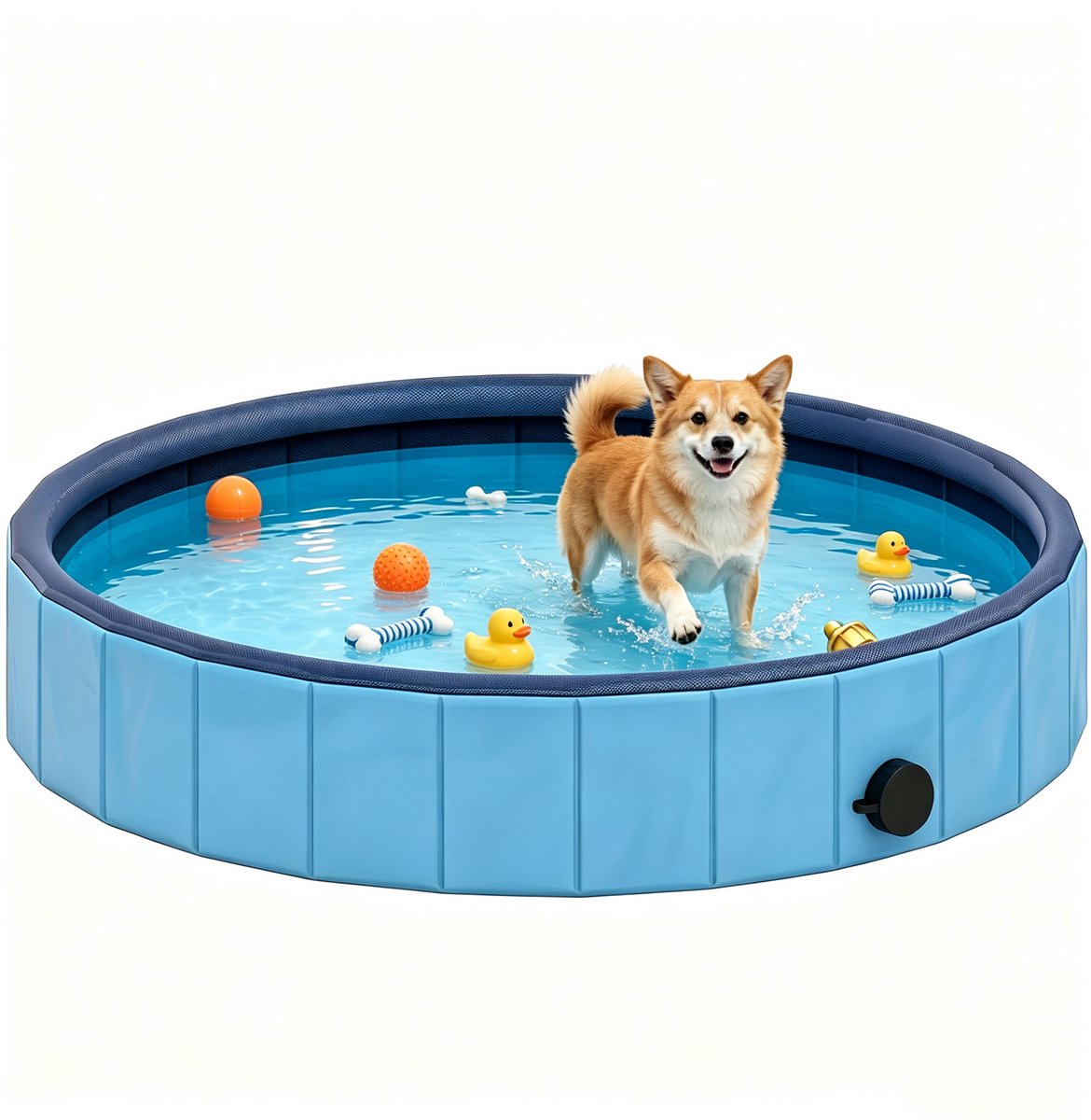 TEKROA® Opvouwbaar Hondenzwembad met Sproeier -Draagbaar - Voor Kleine Honden - Anti-Slip PVC Hondenbad - Ø80x20 cm - Lichtblauw