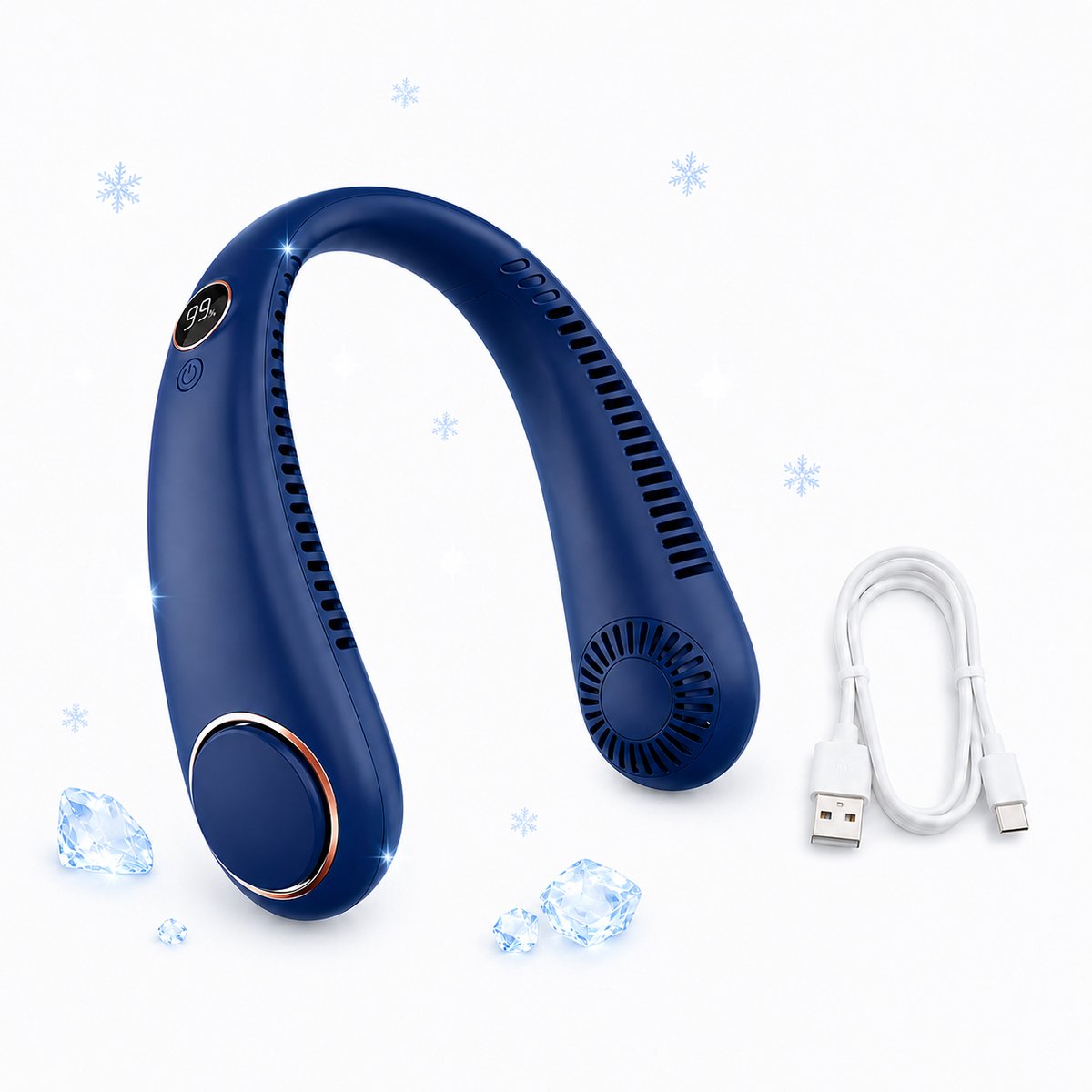 USB Oplaadbare Nekventilator - Bladeless Draagbare Ventilator met 3 Snelheden - 4000mAh Batterij - Lichtgewicht Ventilator voor Sport, Kantoor en Reizen - Blauw