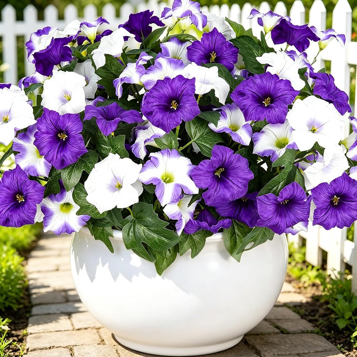 Kunstplant - Kunstbloemen - Levensecht en Kleurecht - 6 bundels kunstpetunia's - UV-bestendige kunstbloemen - Goed voor hooikoortspatiënten kleurvast zijden bloemen voor tuin, balkon, terras en voortuin decoratie