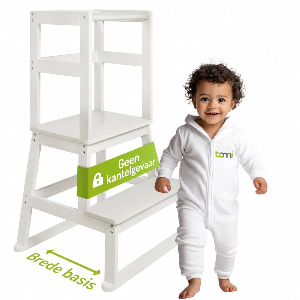 BOMI® Leertoren Montessori Wit - Houten Learning Tower - Keukenhulp voor Kinderen - Peuter Keukenkruk - Kinder Opstapje - Keukentoren - Kinder Trapje Keuken